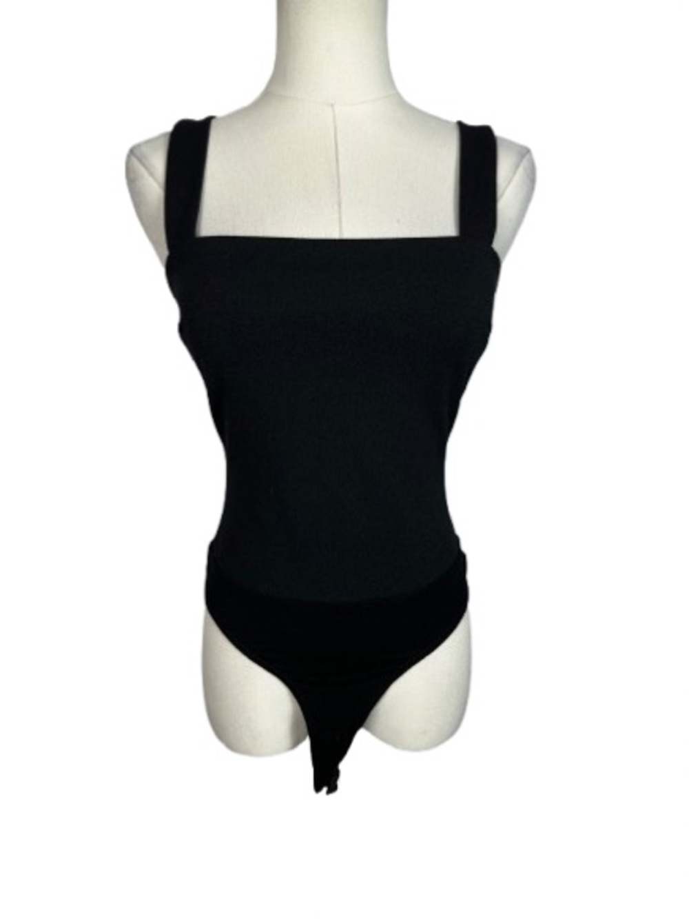 Lulu's Black Square Neck Bodysuit with Wide Straps